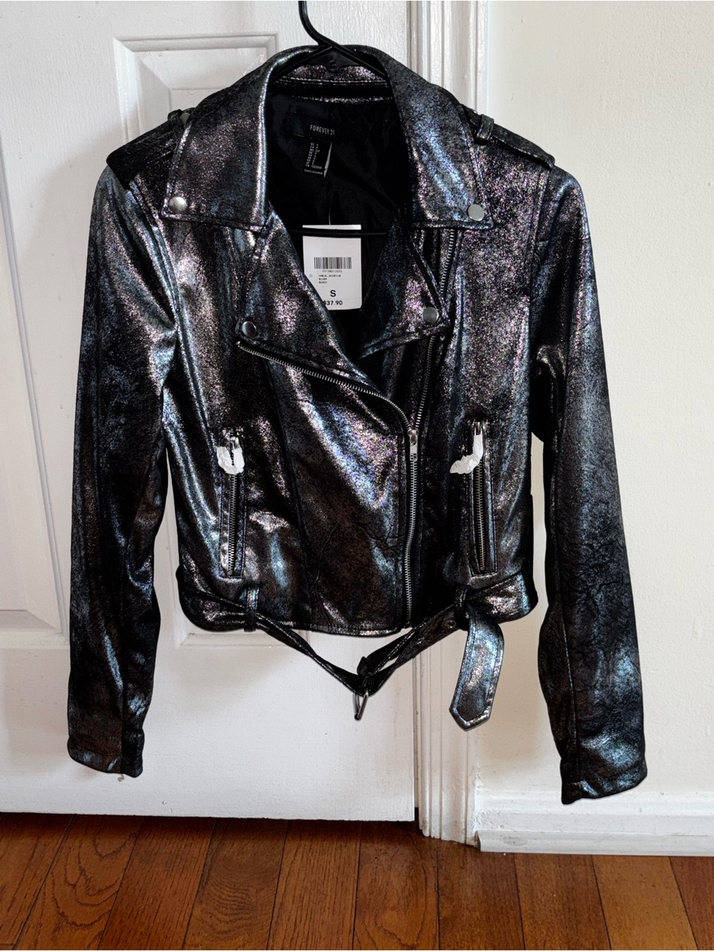 Forever 21 Iridescent Black Moto Leather Jacket